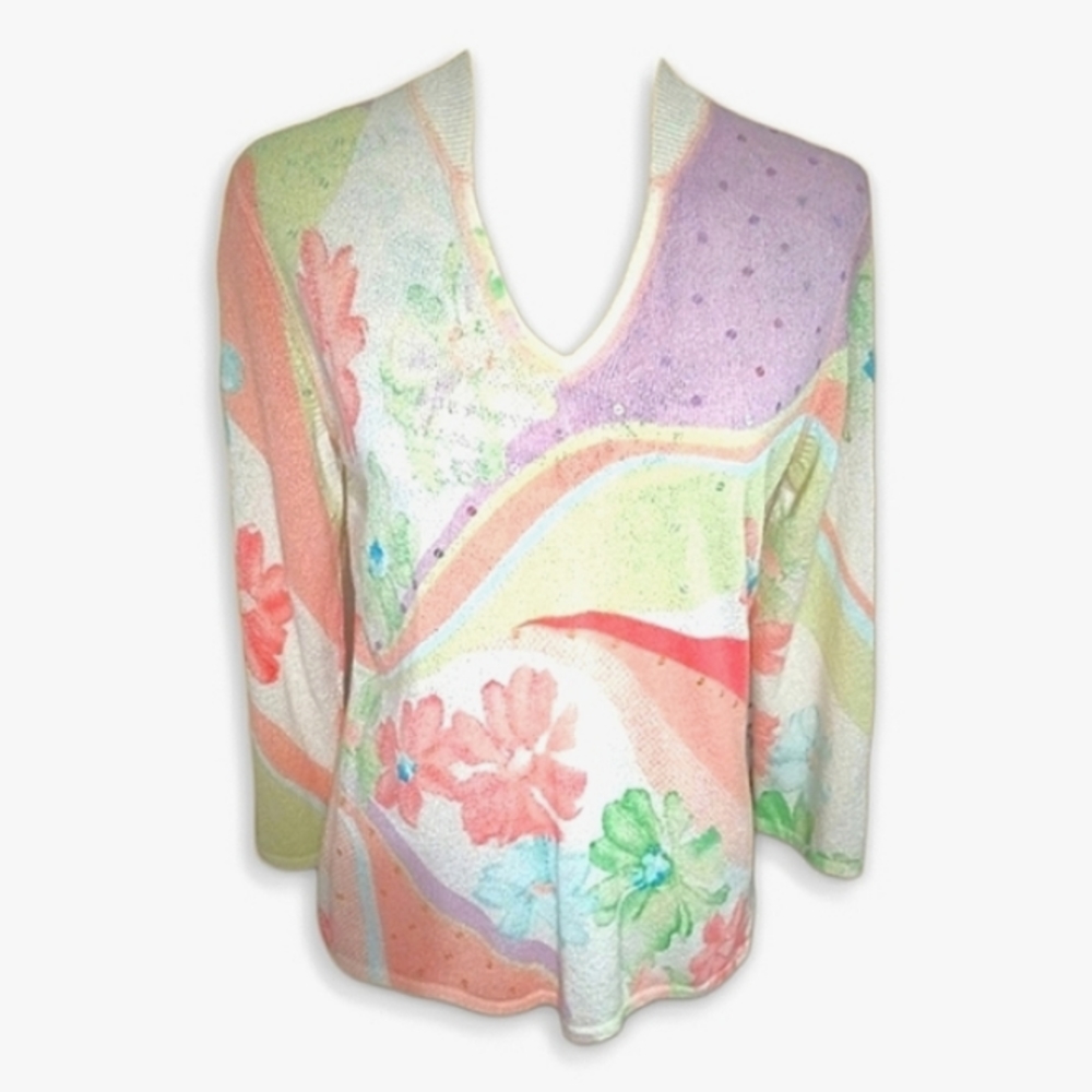Vintage - Pastel Floral Knit Top - Size M